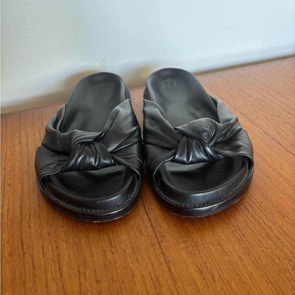 Porte and Paire Leather Knot Slides Sandals, size 37 - Picture 3 of 8